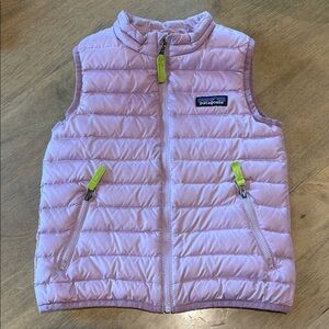 Patagonia Girls' Light Pink Quilted Vest with Lime Accents